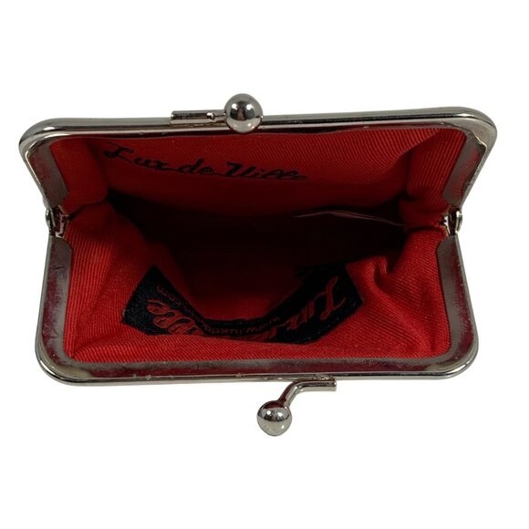 Lux De Ville Red Faux Patent Leather Coin Purse Silver Metal Kiss Lock Frame - Picture 7 of 7